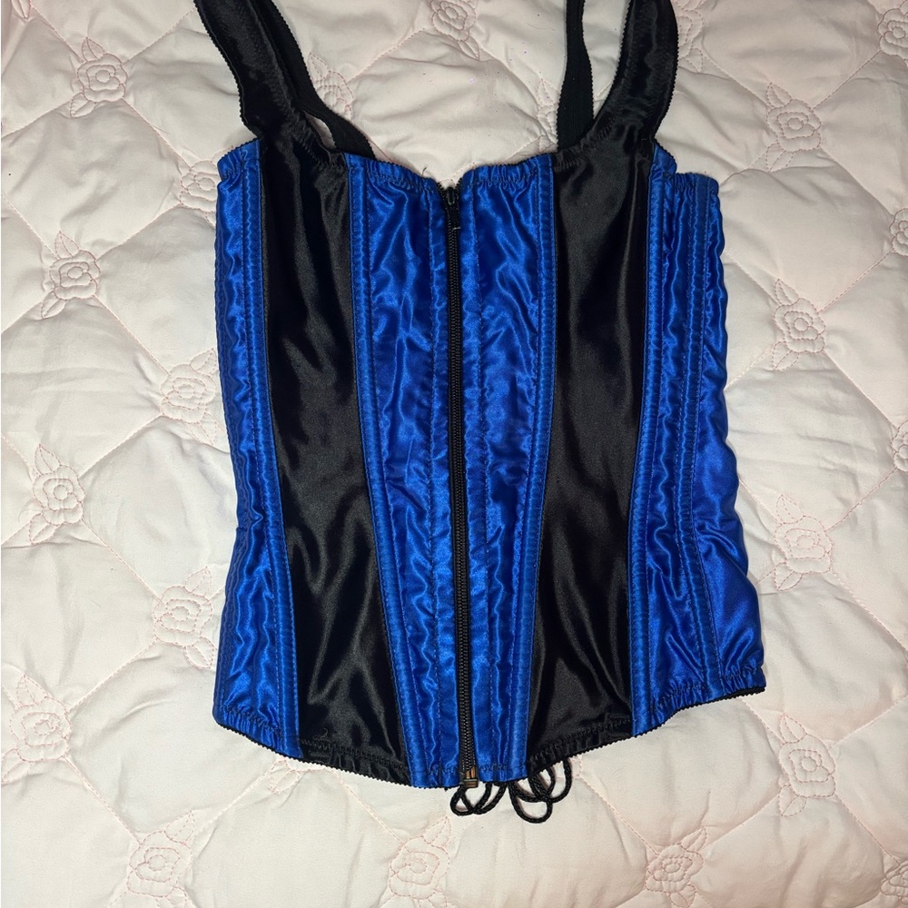 Elegant Blue and Black Corset Top